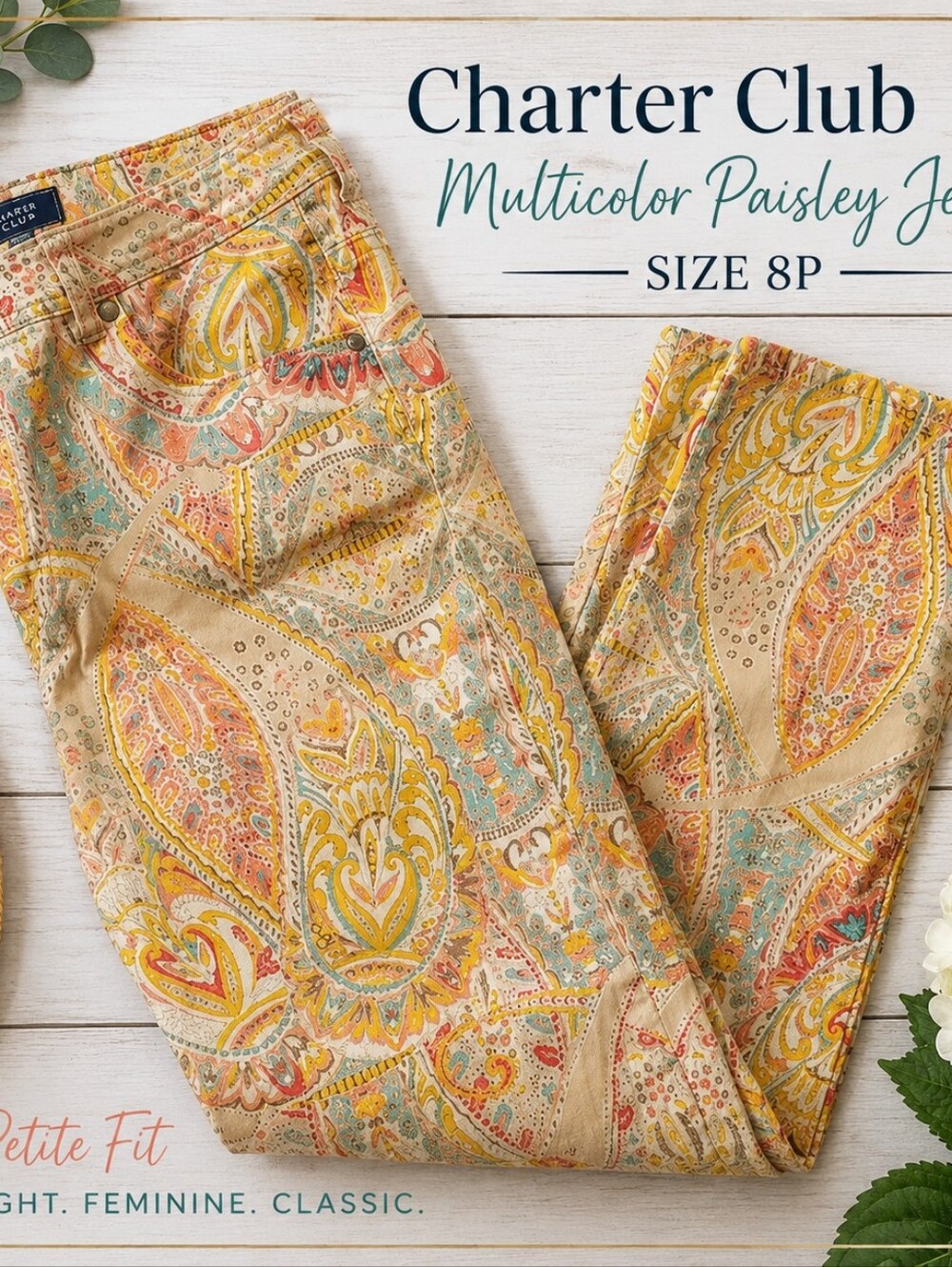 Charter Club Multicolor Paisley Jeans Size 8P